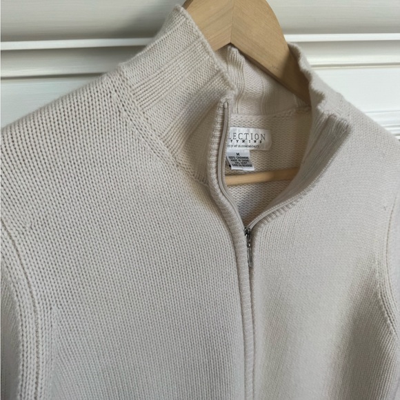 Collection Fifty Nine Cream Cable Knit Zip Front Cashmere Sweater - Picture 4 of 8